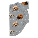 Gray dog pajama with repeating pet faces on them[SlateGrayPaws3Pets]