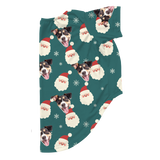 These are dog pajamas in a Santa print with repeating pet faces on them[SantaDogPajamas]