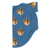 These are dog pajamas in a Solid Blue print with repeating pet faces on them[SolidBlueDogPajamas]