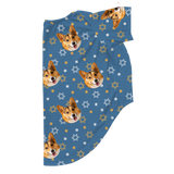 These are dog pajamas in a Star of David print with repeating pet faces on them[StarofDavidDogPajamas]