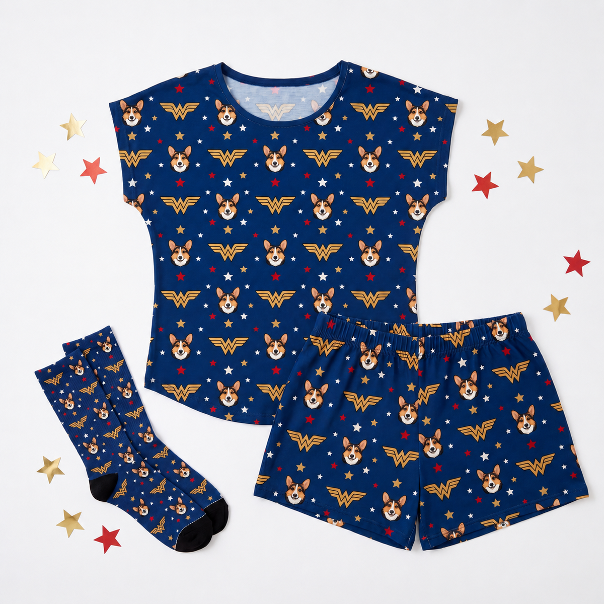 Wonder Woman Fitted T-Shirt Set Pajamas with Your Pet’s Face