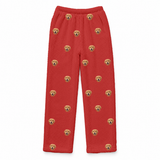 These are fleece pajama pants in a Solid Red print with repeating pet faces on them[SolidRedFleecePajamaPants]