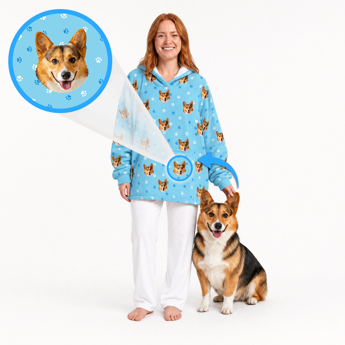 Adult Custom Pet Face Fleece Blanket Hoodie