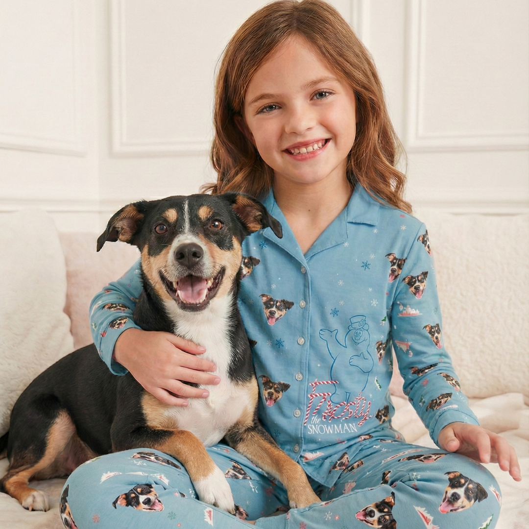 Frosty The Snowman Button Down Pajamas With Your Pet's Face