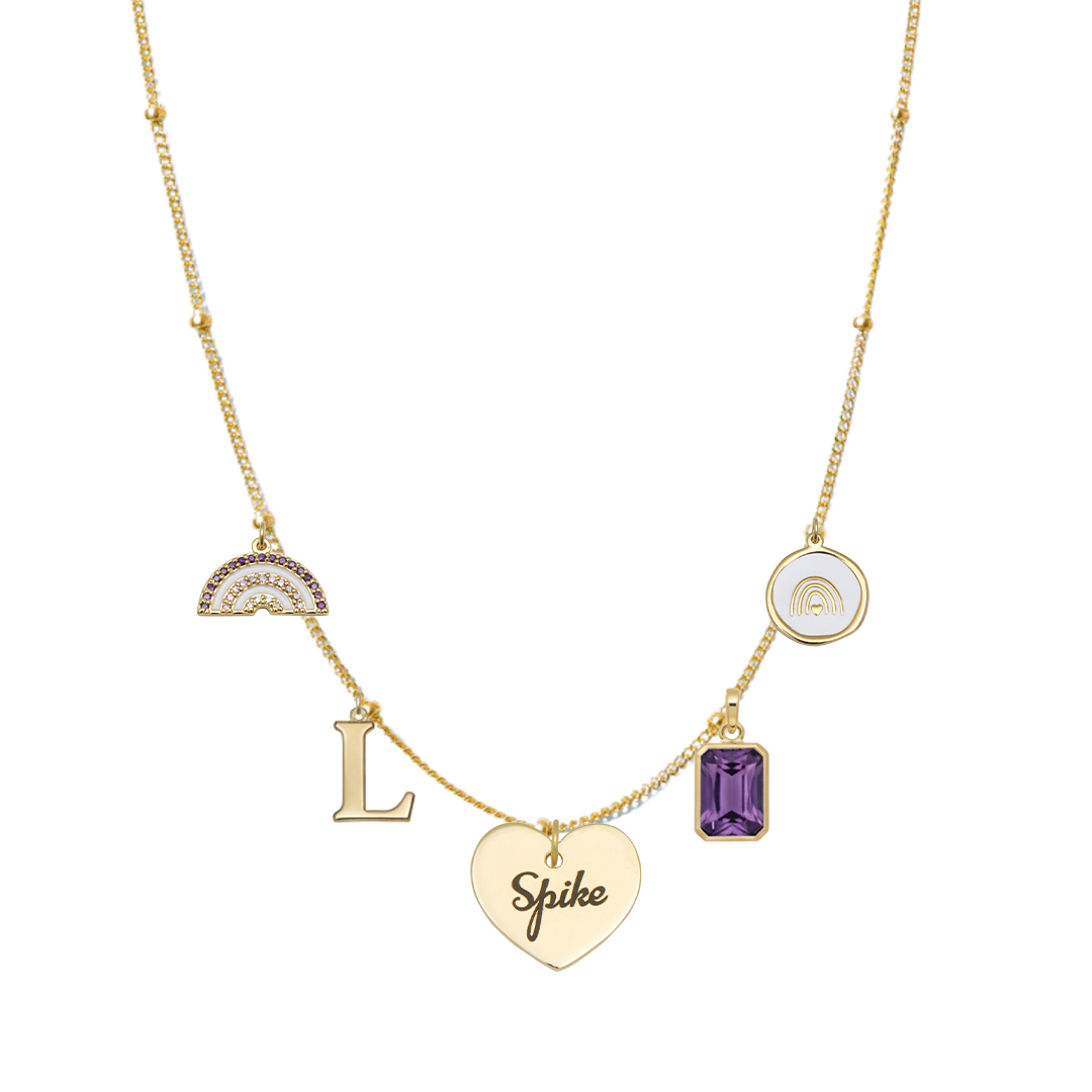 GoldSatelliteEngravedScriptHeartCharm4