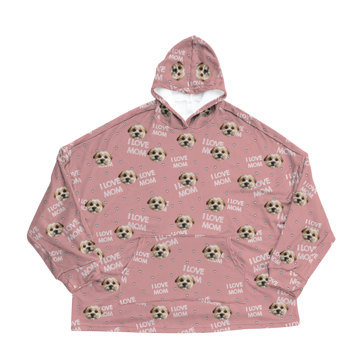 Pink hoodie with dog paws pattern on a white background