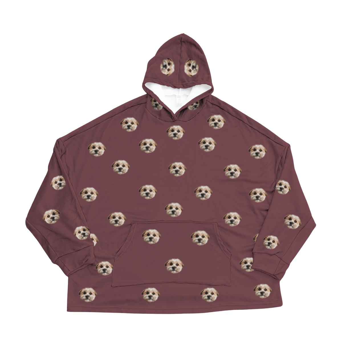 Maroon hoodie with dog paws pattern on a white background