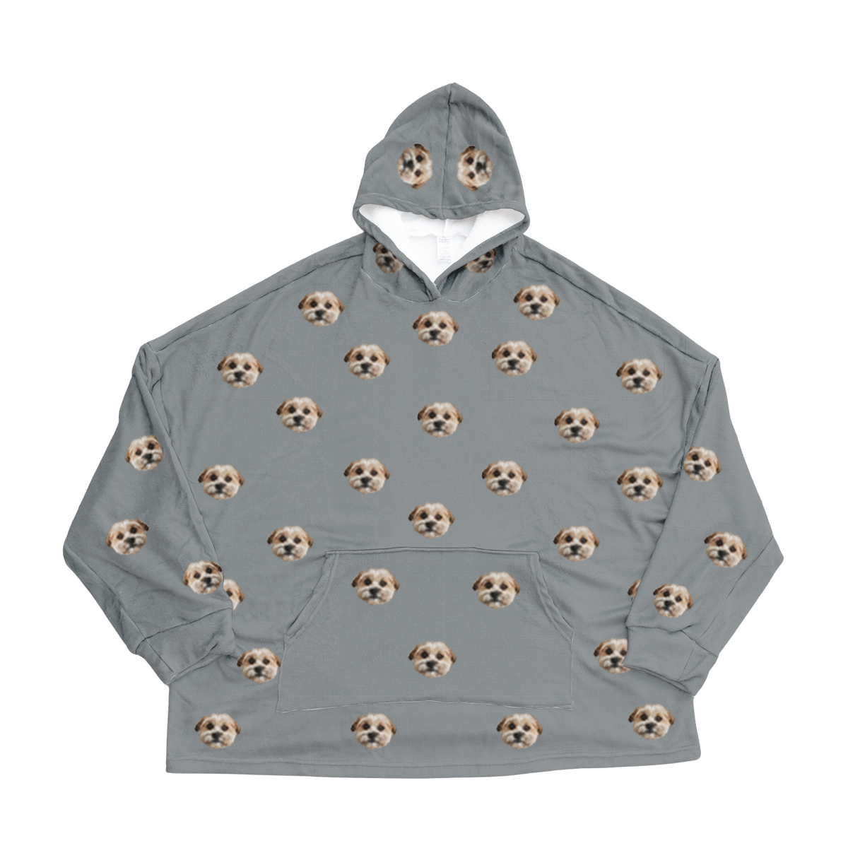 Gray hoodie with dog paws pattern on a white background