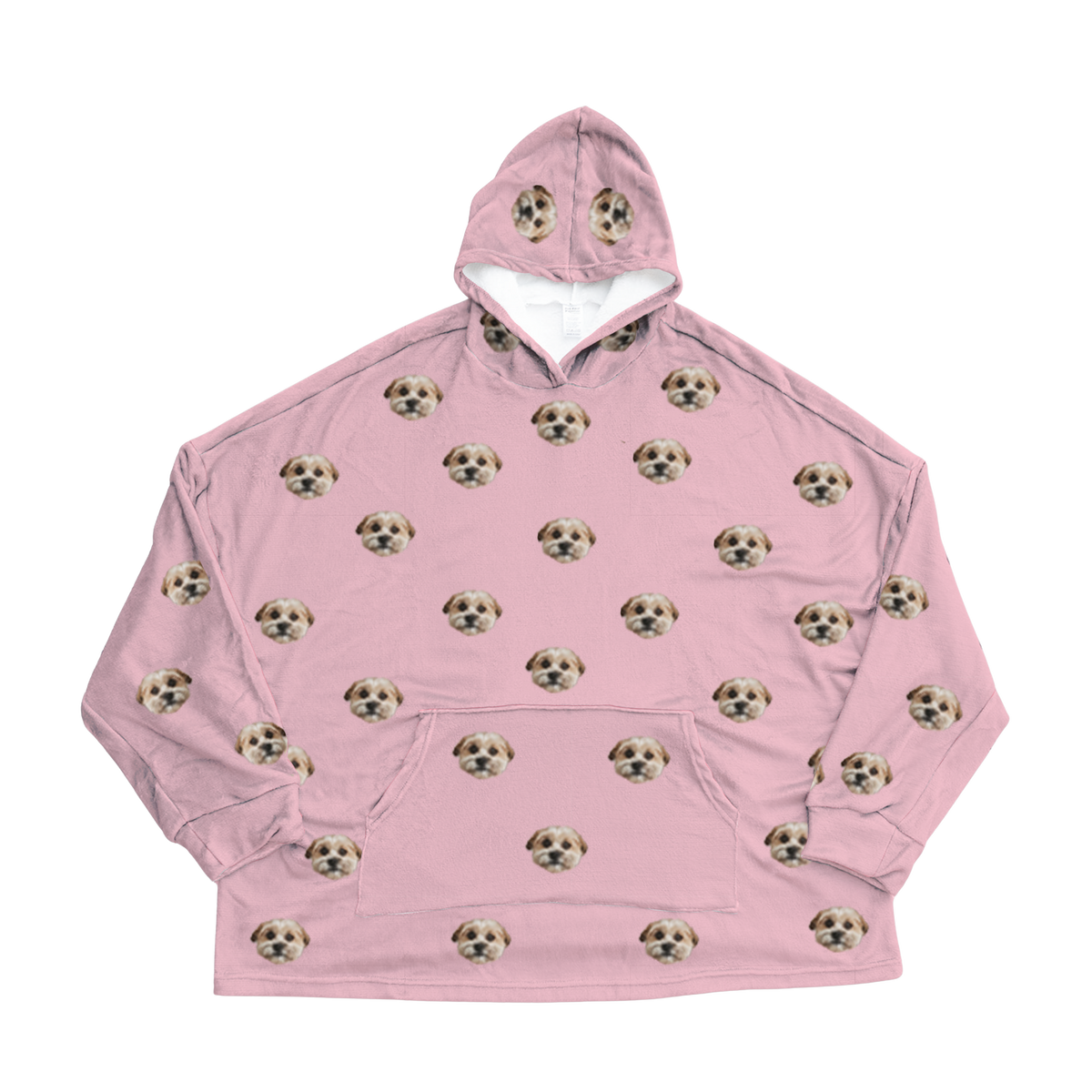 Pink hoodie with dog paws pattern on a white background