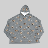 Gray hoodie with dog paws pattern on a white background