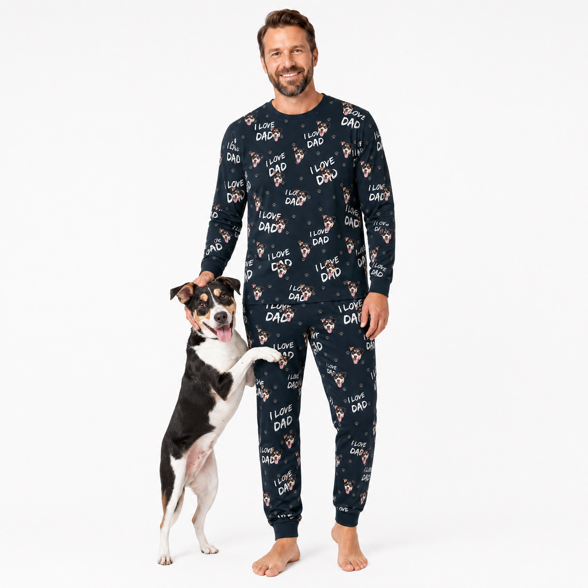 Adult Custom Pet Face Jogger Pajamas - I Love Dad