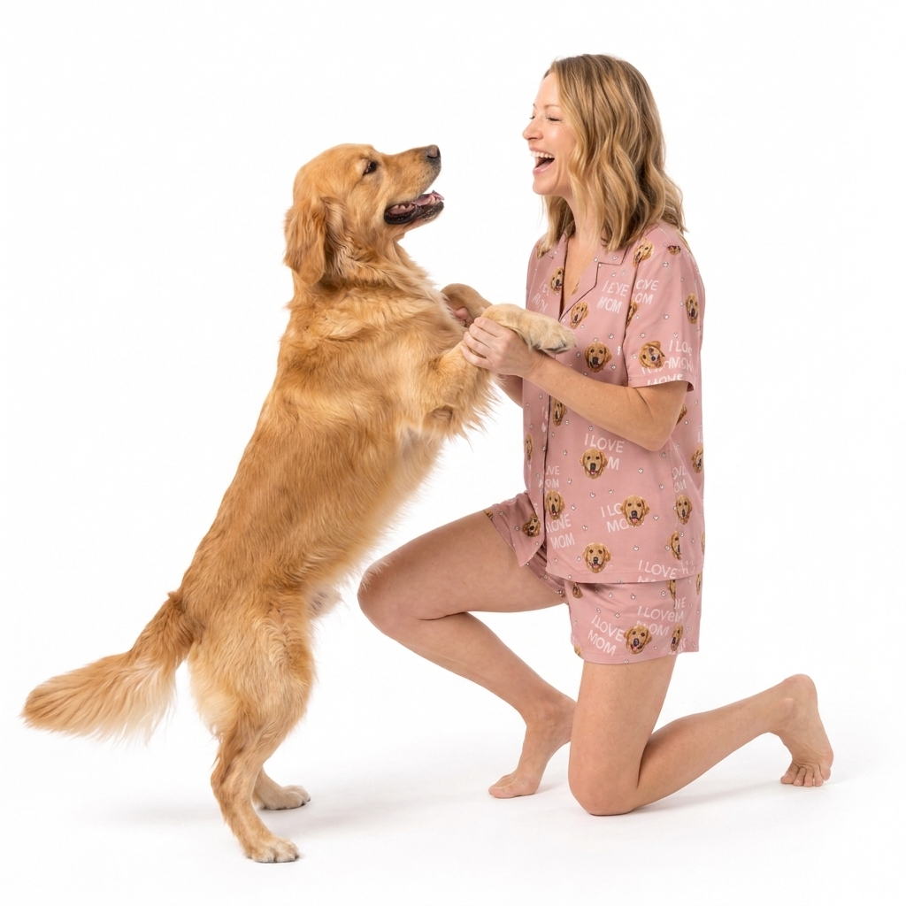 Adult Custom Pet Face Pajamas - I Love Mom