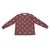 These are pajama long sleeve shirt in a maroon color with repeating pet faces on them[MaroonLongSleevePajamaShirt]
