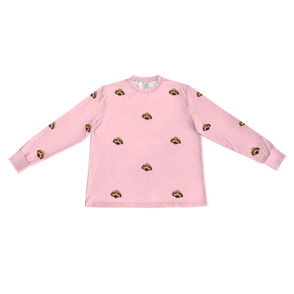 These are pajama long sleeve shirt in a pink color with repeating pet faces on them[PinkDreamLongSleevePajamaShirt]