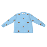 These are pajama long sleeve shirt in a blue color with repeating pet faces on them[SkyBlueLongSleevePajamaShirt]