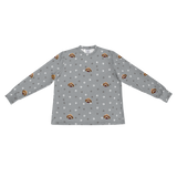 These are pajama long sleeve shirt in a gray color with repeating pet faces on them[LongSleevePajamaShirt]