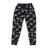 Black jogger pants with 'I Love Dad' and dog face pattern on a white background[JoggerPajamaPants]