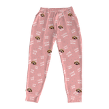 These are jogger pajama pants in a pink color with repeating pet faces on them[ILoveMomJoggerPajamaPants]