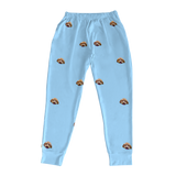 These are jogger pajama pants in a blue color with repeating pet faces on them[JoggerPajamaPants]