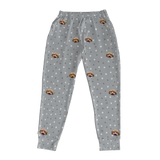 These are jogger pajama pants in a gray color with repeating pet faces on them[JoggerPajamaPants]