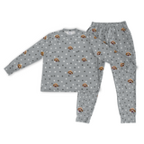 This is a jogger pajama set contains a long sleeve shirt with buttons and a long pajama[SlateGrayPawsPajamaSet(Shirt&Joggers)]