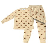 This is a jogger pajama set contains a long sleeve shirt with buttons and a long pajama[ButterYellowPajamaSet(Shirt&Joggers)]