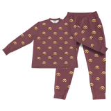 This is a jogger pajama set contains a long sleeve shirt with buttons and a long pajama[MaroonPajamaSet(Shirt&Joggers)]