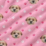 Close-up of the Light Pink Paws print showing custom pet faces and paw prints on a light pink fabric