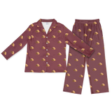 Children's pajama set with cartoon dog pattern on a maroon background[MaroonLongSleevePajamaShirt&PantsSet]