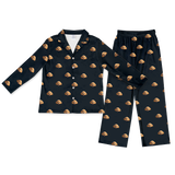Children's pajama set with cartoon dog pattern on a black background[BlackLongSleevePajamaShirt&PantsSet]