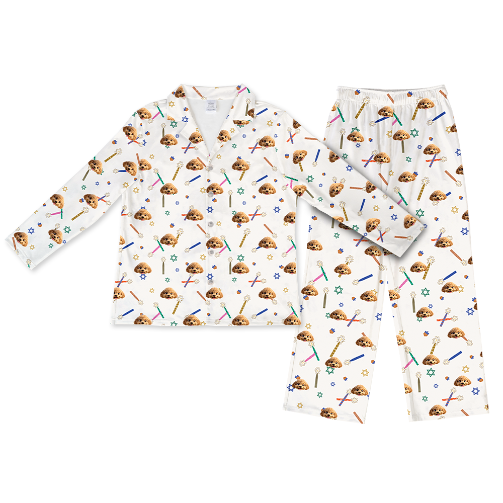 Children's pajama set with cartoon dog and eight nightspattern on a white background[EightNightsLongSleevePajamaShirt&PantsSet]