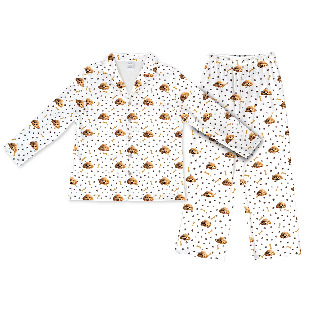 Children's pajama set with cartoon dog pattern on a white background[PawsandBonesLongSleevePajamaShirt&PantsSet]