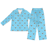 This is a pajama set contains a long sleeve shirt with buttons and a long pajama[LongSleevePajamaShirt&PantsSet]