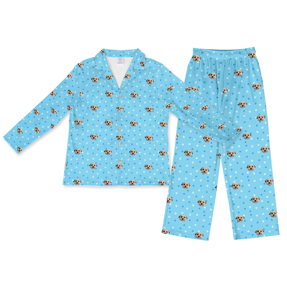 This is a pajama set contains a long sleeve shirt with buttons and a long pajama[LongSleevePajamaShirt&PantsSet]