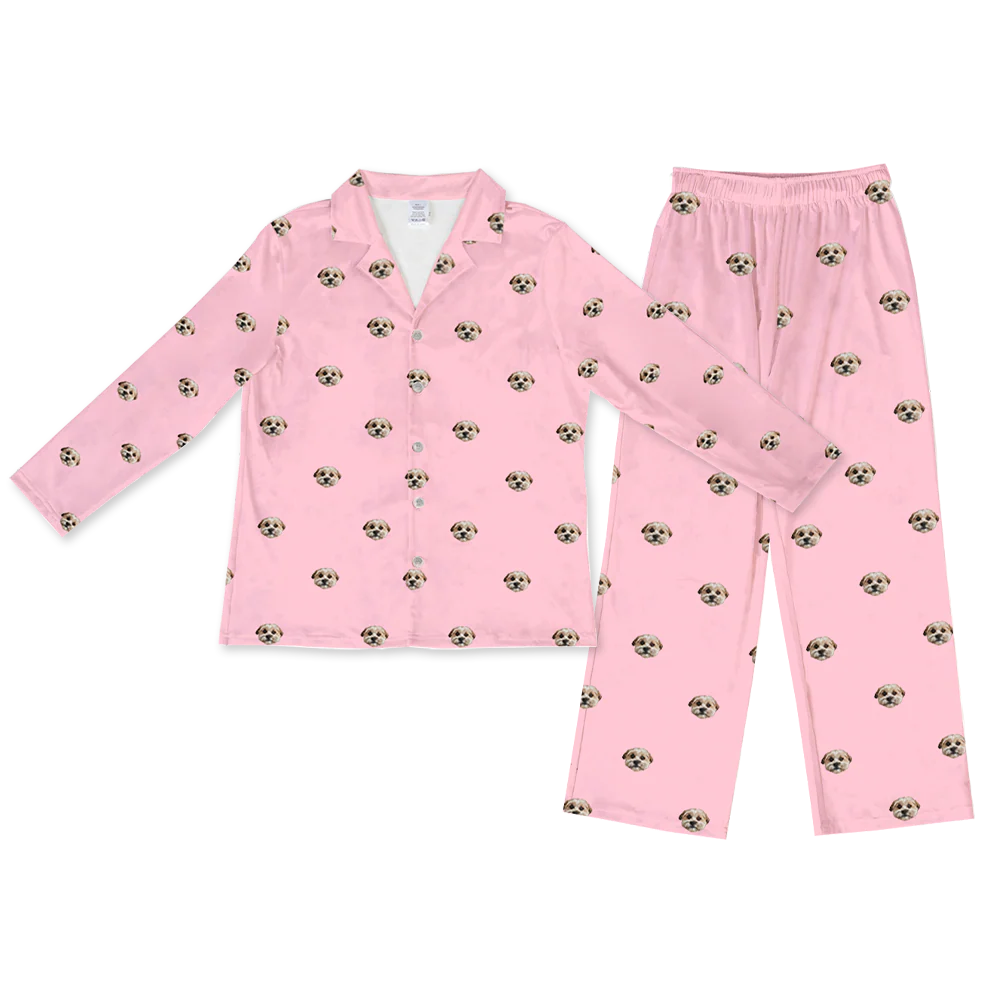 This is a pajama set contains a long sleeve shirt with buttons and a long pajama[LongSleevePajamaShirt&PantsSet($93.00)]