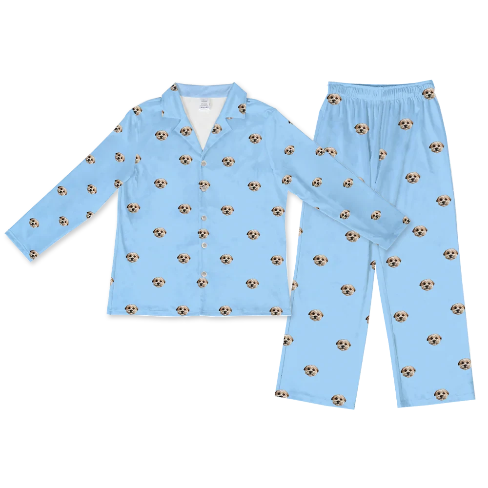 This is a pajama set contains a long sleeve shirt with buttons and a long pajama[LongSleevePajamaShirt&PantsSet($93.00)]