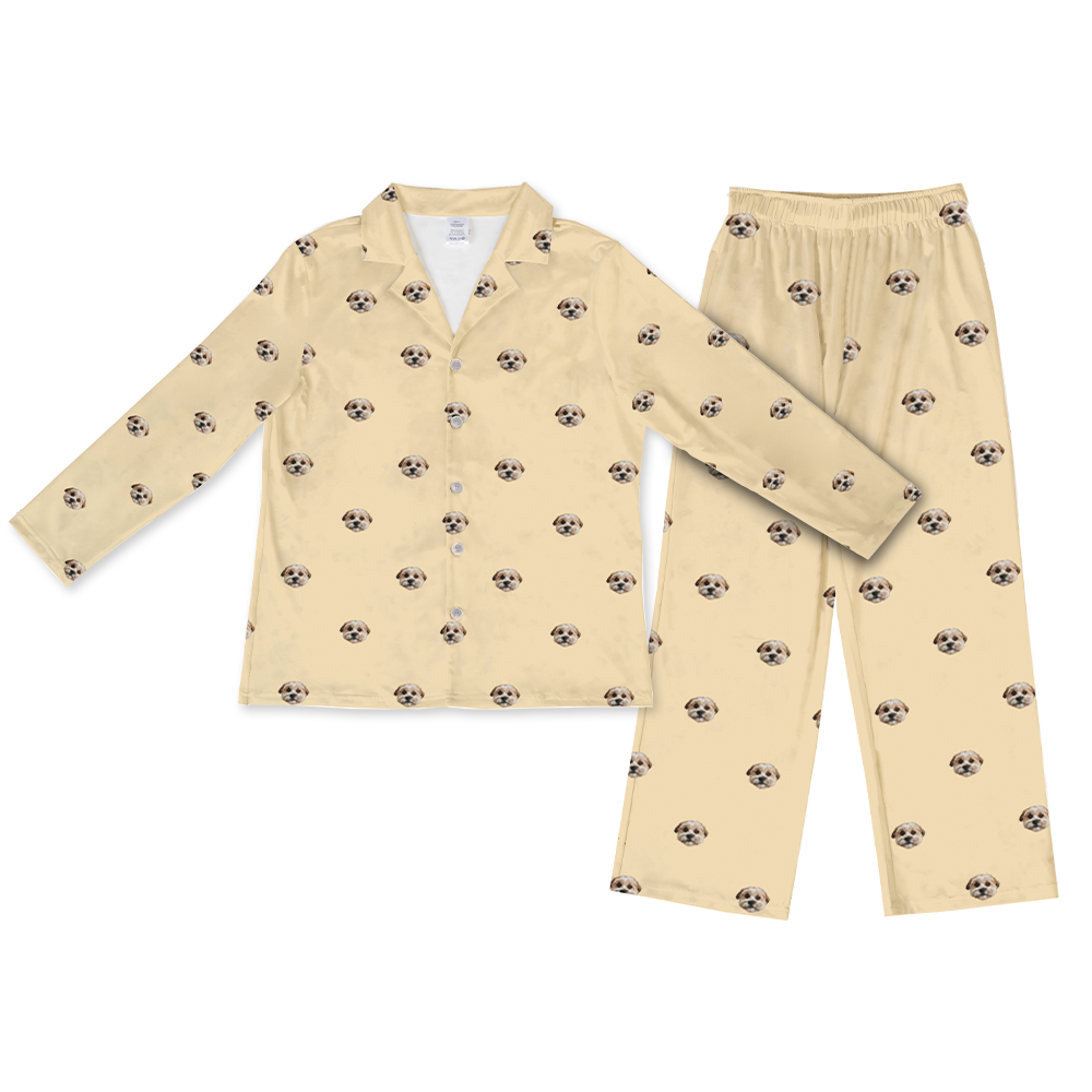 This is a pajama set contains a long sleeve shirt with buttons and a long pajama[ButterYellowLongSleevePajamaShirt&PantsSet($93.00)]