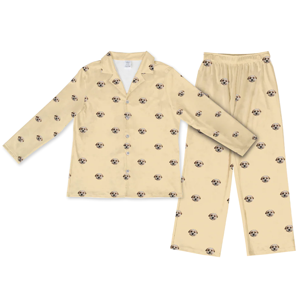 This is a pajama set contains a long sleeve shirt with buttons and a long pajama[LongSleevePajamaShirt&PantsSet]