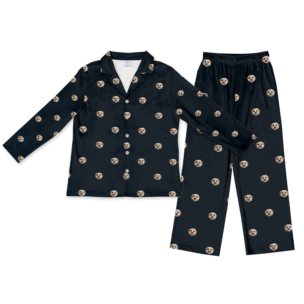 This is a pajama set contains a long sleeve shirt with buttons and a long pajama[LongSleevePajamaShirt&PantsSet]