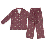 This is a pajama set contains a long sleeve shirt with buttons and a long pajama[MaroonLongSleevePajamaShirt&PantsSet]