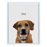 White-framed 'Lyla' dog portrait on a white 12x16 canvas background.
