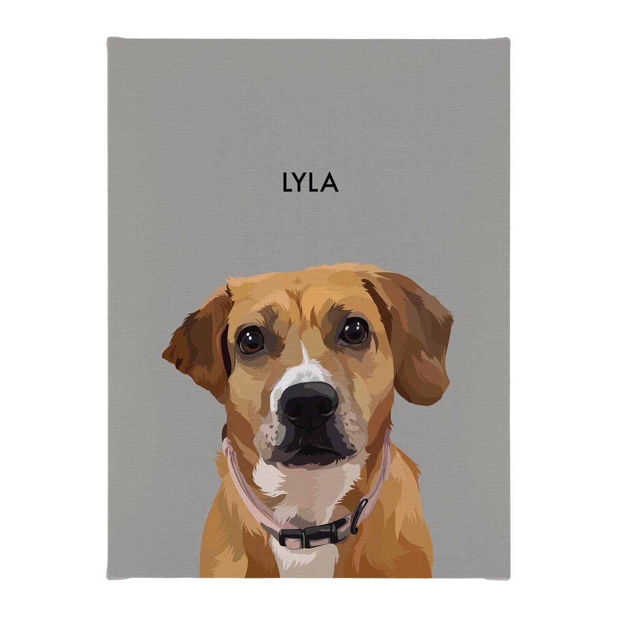 No framed 'Lyla' dog portrait on a gray 12x16 canvas background.