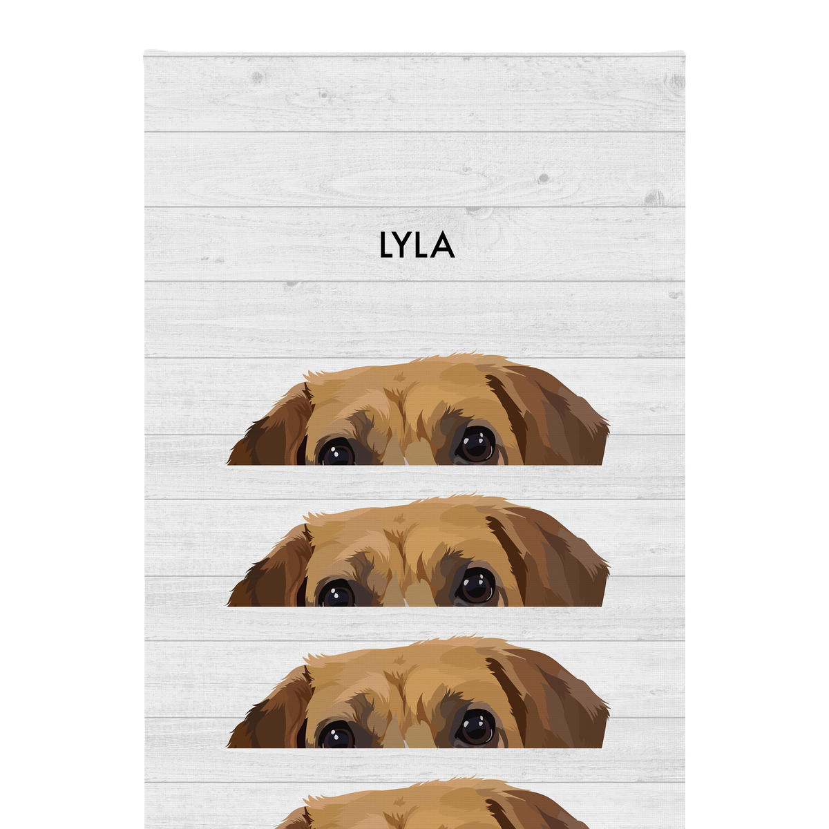 No framed 'Lyla' dog portrait on a white wood 12x16 canvas background.