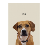 No framed 'Lyla' dog portrait on a beige 12x16 canvas background.