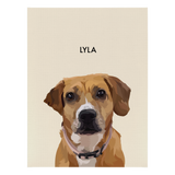 No framed 'Lyla' dog portrait on a beige 18x24 canvas background.