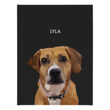 No framed 'Lyla' dog portrait on a black 18x24 canvas background.