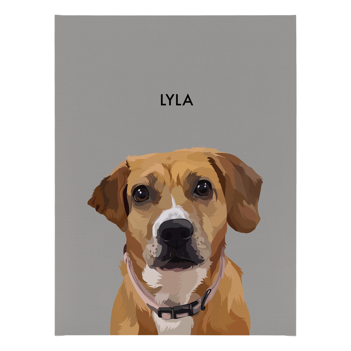 No framed 'Lyla' dog portrait on a gray 18x24 canvas background.