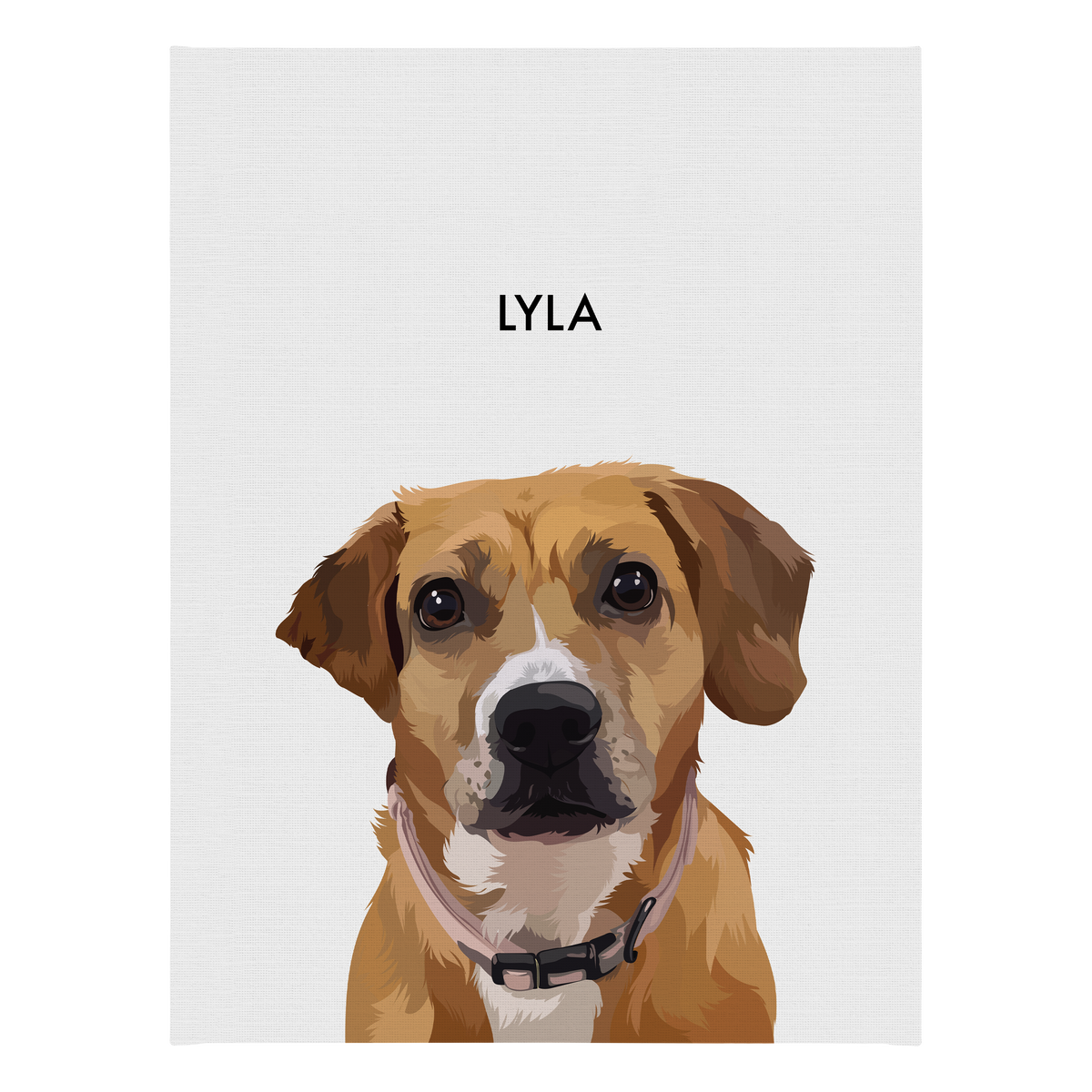 No framed 'Lyla' dog portrait on a black 18x24 canvas background.