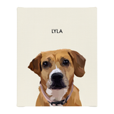 No framed 'Lyla' dog portrait on a beige 8x10 canvas background.
