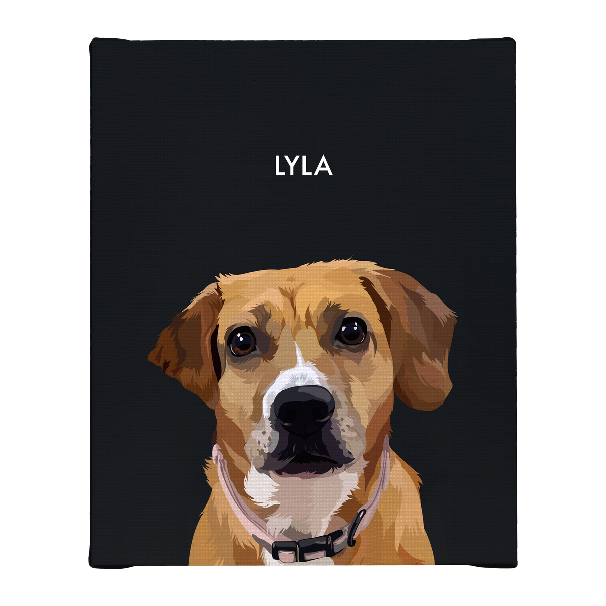 No framed 'Lyla' dog portrait on a black 8x10 canvas background.